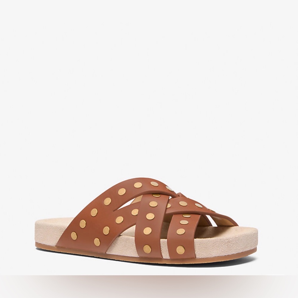 Michael Kors Irene Tan Sandals with Gold Studs